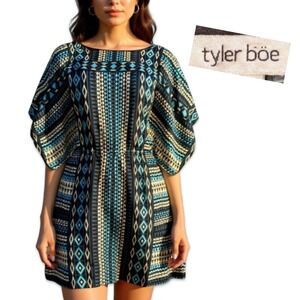 Tyler Böe Silk Mini Dress Woman's XS Resort Wear Summer Vacation Blue Boho Cute
